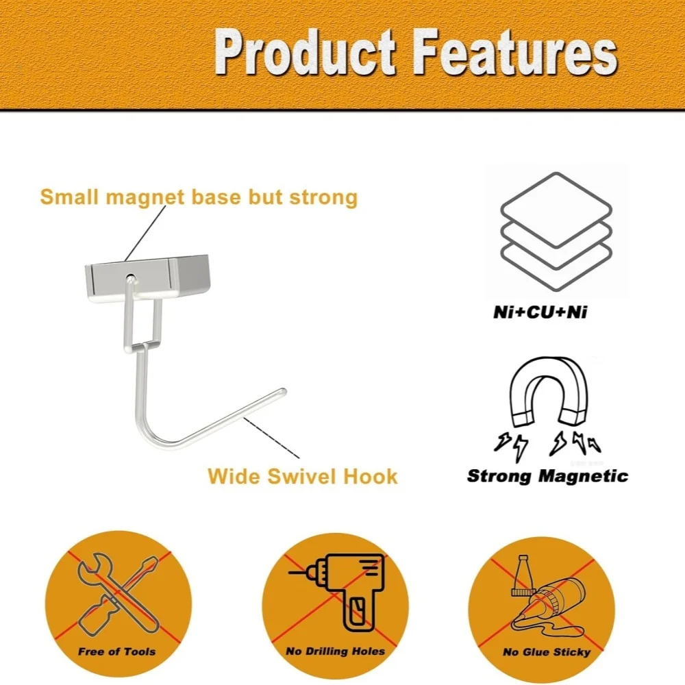 Magnetic Hooks Heavy Duty Swivel Magnet Hook Hanging Keys Towels Flags Gloves Utensils Lights for Cabinet Fridge Bathroom Door - view 4