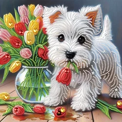 DIY Dog and flowers5D Special Shape Diamond Art Kits for Beginners,Diamond Art Painting Kits for Home Wall Decoration Gift