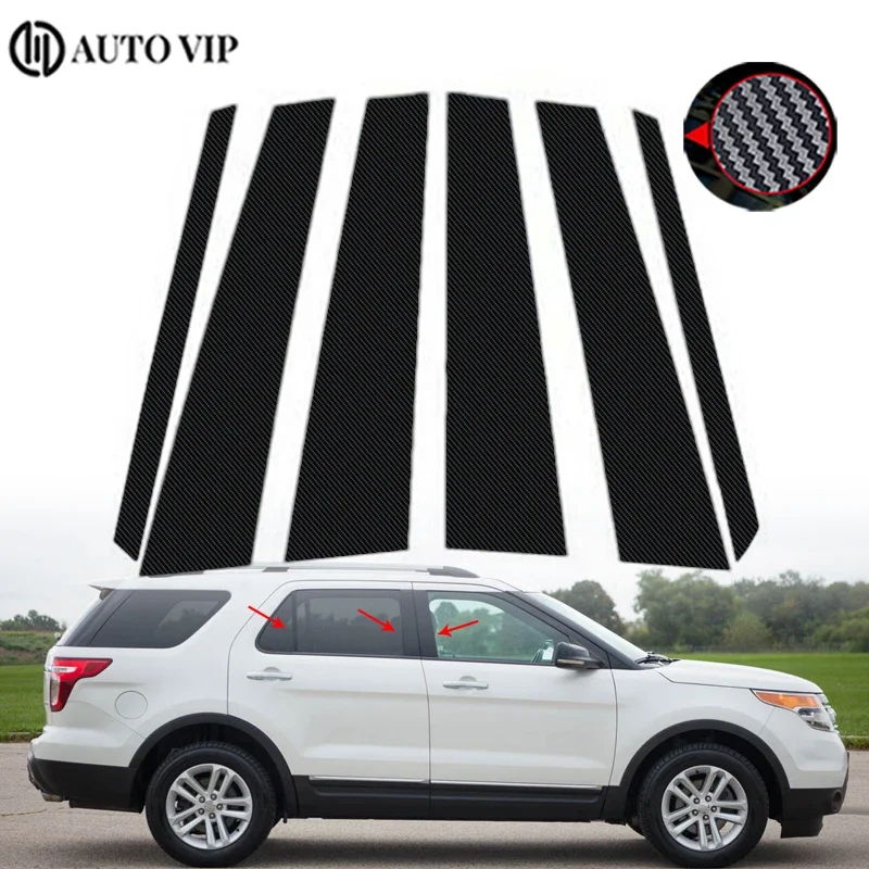 

6Pcs Car Door Window Pillar Posts Trim Covers Decorative Sticker for Ford Explorer carbon fibre 2011-2019 Car accessories