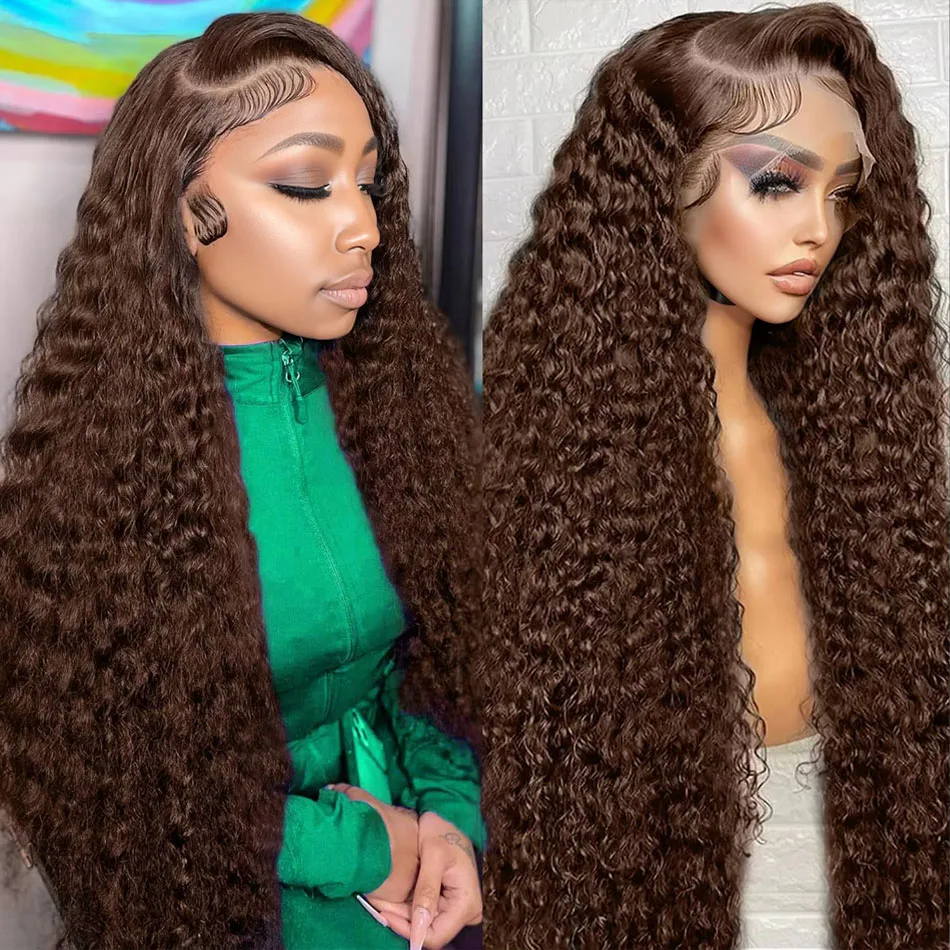 

Chocolate Brown Deep Wave 220% 13x6 Lace Front Wigs Human Hair 40 Inch Water Curly Brazilian 13x4 HD Lace Frontal Wig For Women