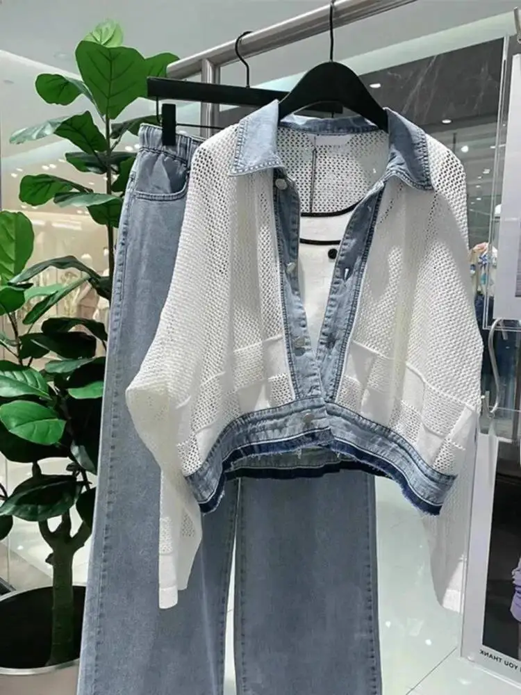 

2025 женская одежда, уличная одежда, модные пальто, лоскутные джинсовые топы с вырезами, корейская верхняя одежда, повседневные свободные куртки