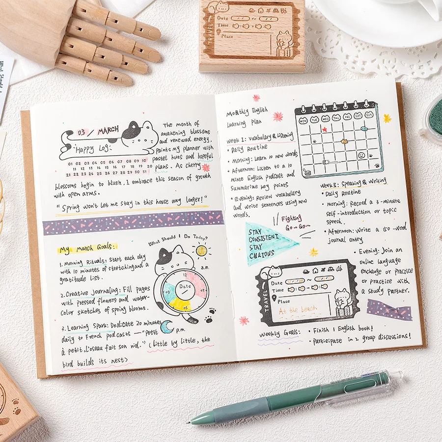 مذكرة القط صندوق خشبي حساب اليد ختم الرجعية القط الجدول الزمني خطة خشب الزان ختم مذكرة يومية ختم اللوازم المدرسية ختم متنوعة #6