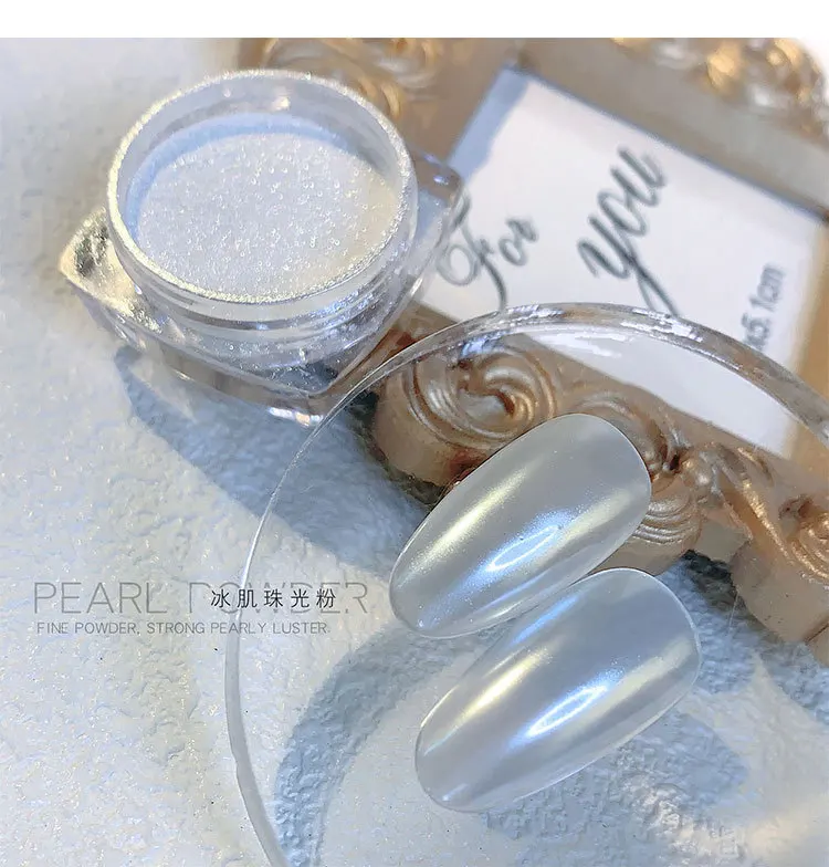 1 boîte de poudre à ongles chromée, perle blanche, clair de lune, glace, effet transparent, super brillant, miroir fin, pigment pailmétrage, décoration nail art