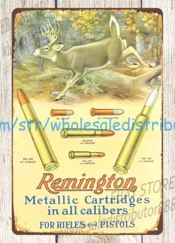 1923 Remingtonlic Cartridges deer hunting ammo firearm metal tin sign deco bar