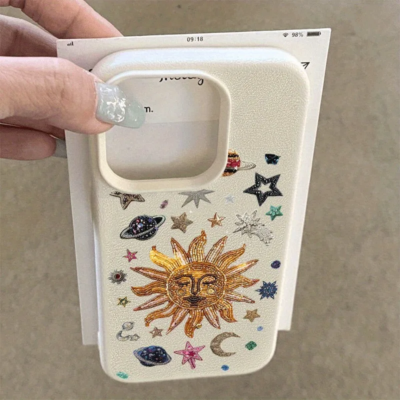 Nuova custodia carina con motivo astronave sole e stella per Samsung Galaxy S25 S24 S23 Ultra S22 Plus S21 FE A17 A16 A36 5A6 A55 A54 Cover