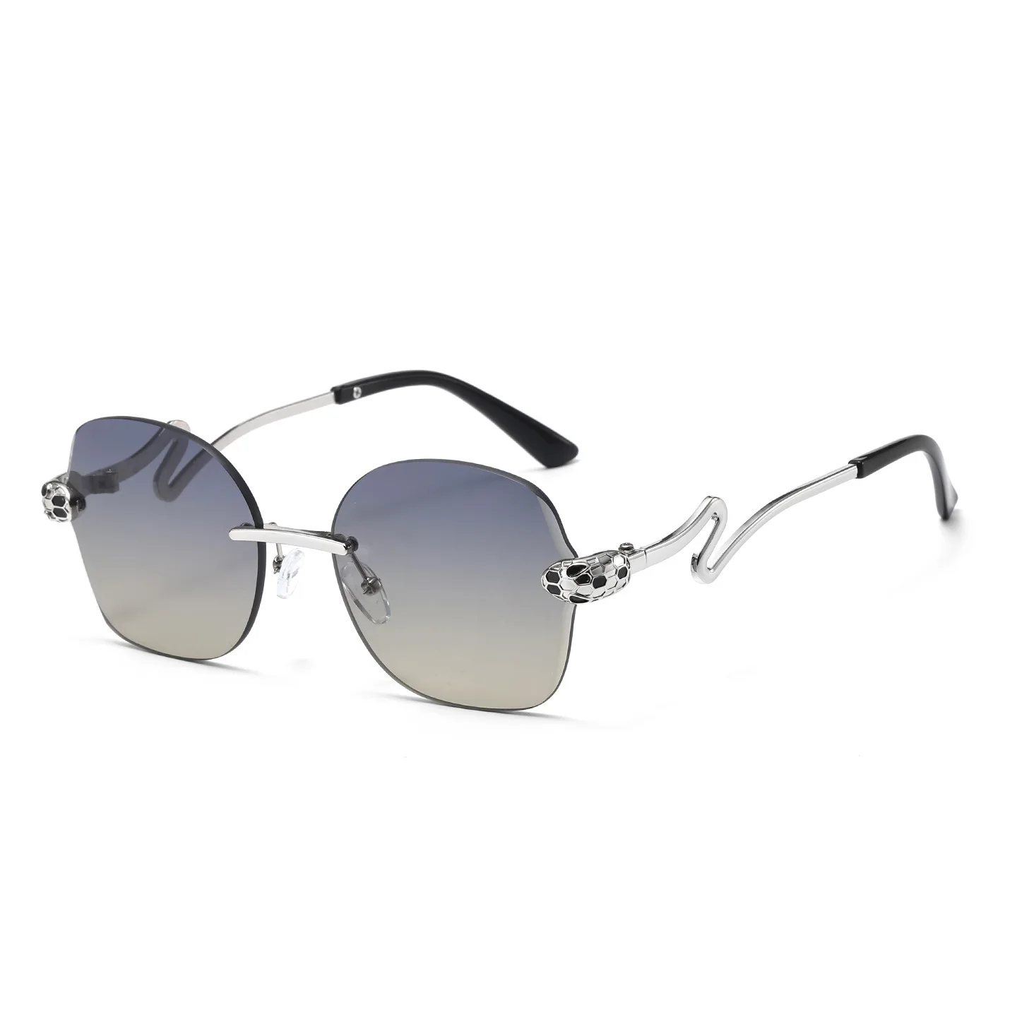 

Unisex Rimless Summer Sunglasses Unique Snake Shape Metal Temple Modern UV400 Protective Fashion Eyewear vintage
