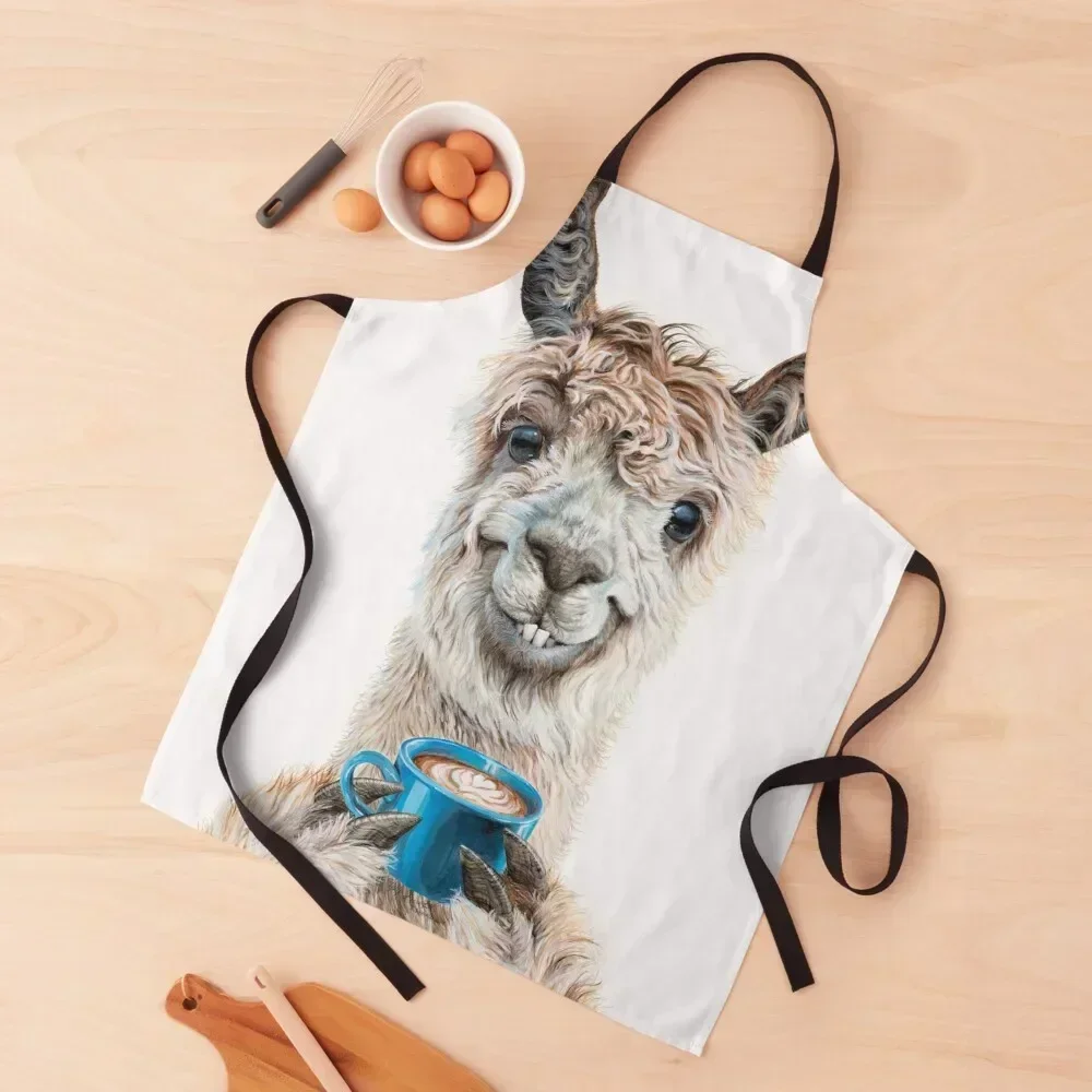 

Llama Latte Apron For Women Kitchen Things For Home Kitchens Woman with personal logo Apron