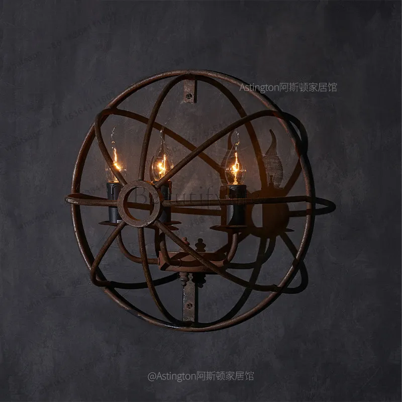 YJ American country retro bedroom living room gyroscope stainless steel candlestick wall decoration can shine