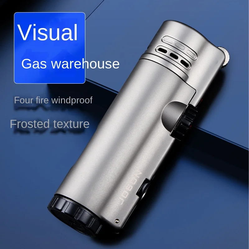 Creative Windproof Cigar Lighter with Box, Four Straight Into the Flame, Big Fire Smoke, Metal Gas With box