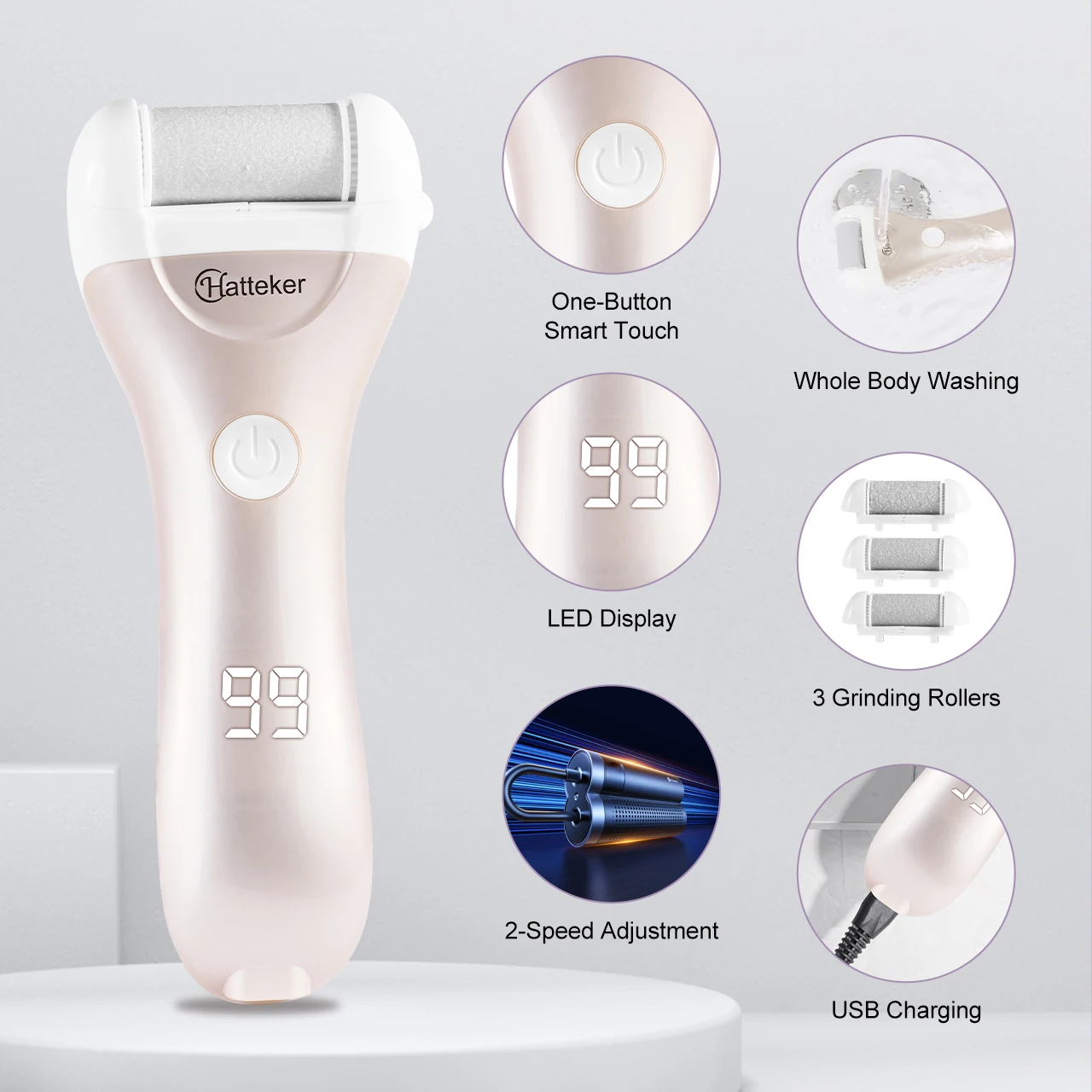 Hatteker Electric Foot File for Heels Grinding Pedicure Tools Professional Foot Care Tool Dead Hard Skin Callus Remover