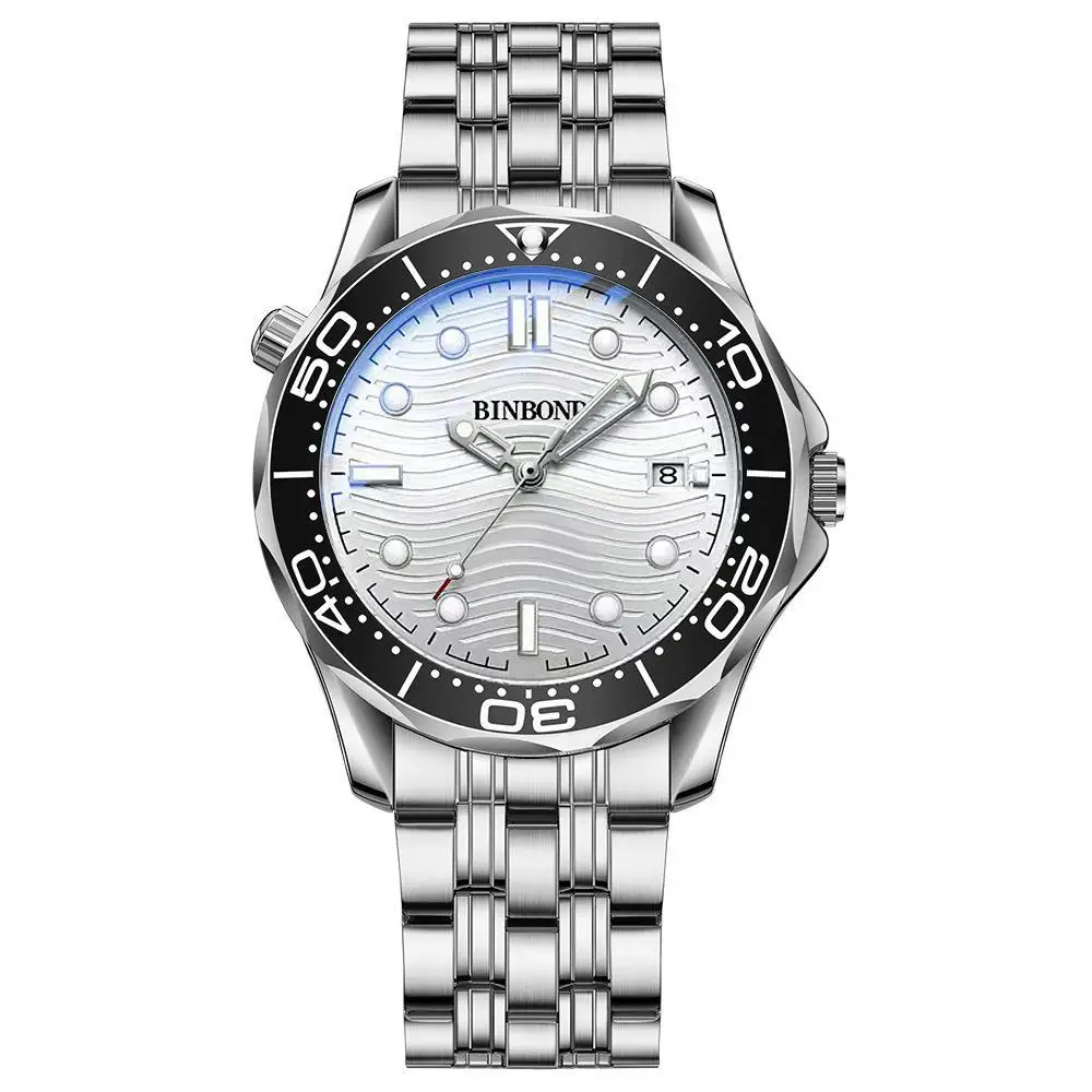 BINBOND Casual Fashion Ultra-thin Sea Horse Series Men's Quartz Wristwatch Date Window Waterproof Luminous Hands Analog Watch