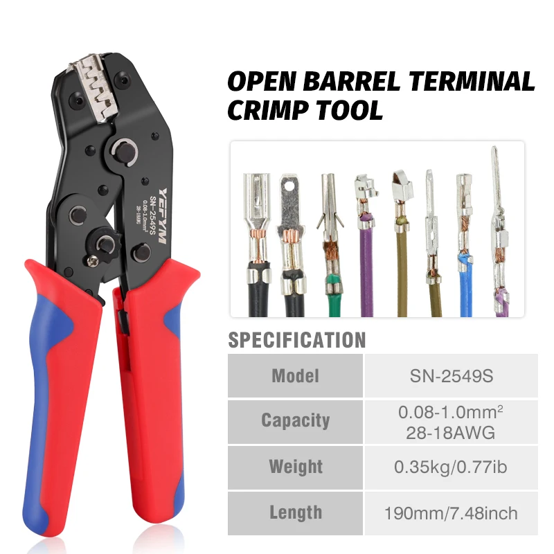 Crimping Tools For PH2.0/XH2.54/2.8/3.0/3.96/KF2510/JST Terminal SN-2549S 0.08-1.0mm²/AWG28-18 Wire Ratcheting Pliers