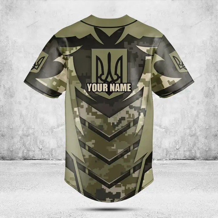 Custom Name Ukraine Shield Graphic Button Shirt Summer Casual Loose Oversized Baseball Team Jersey Fast Dry Short Sleeve Tops