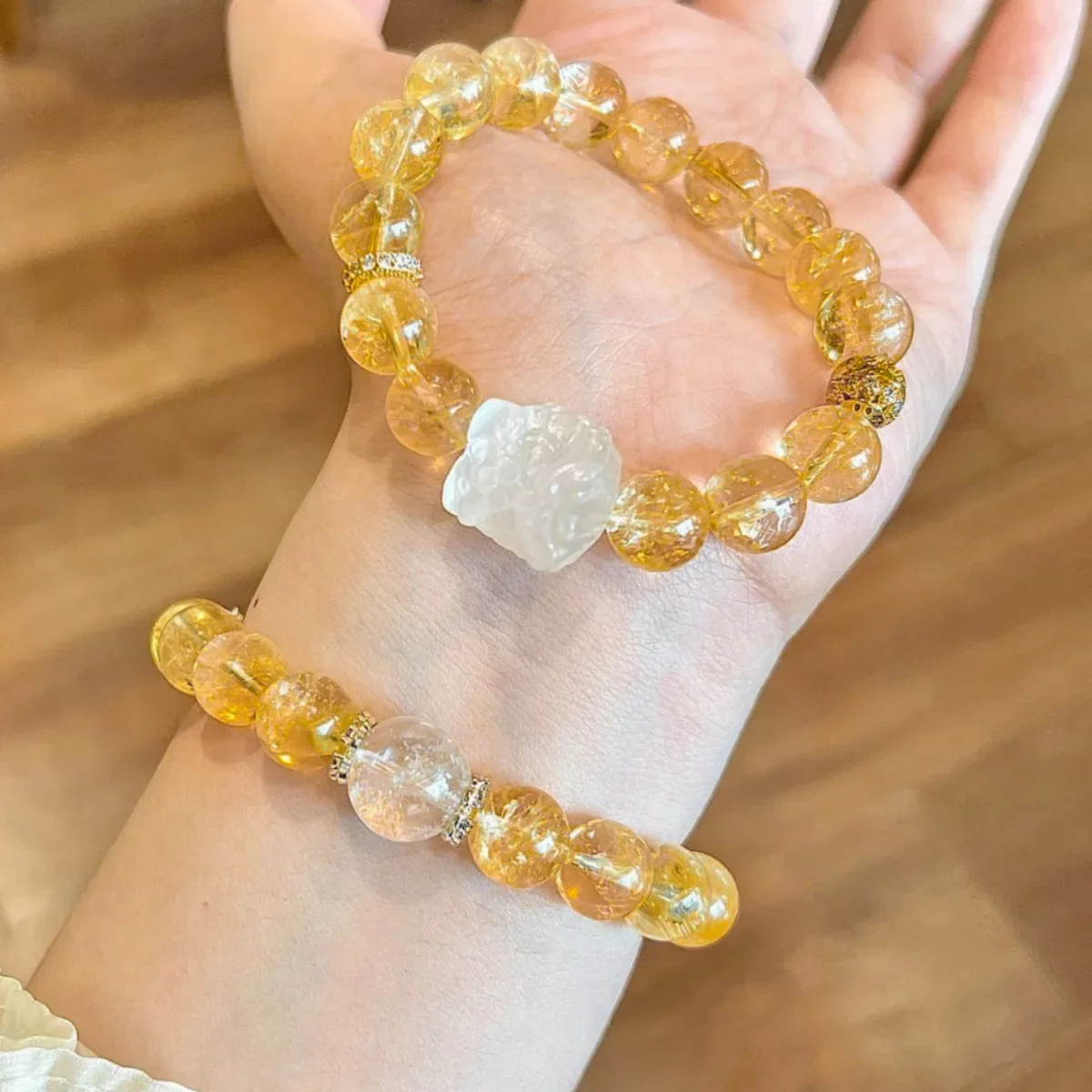 

Original Design Natural Citrine, Lion Dancing White Crystal, Bracelet Women's Fashion Lucky Bracelet