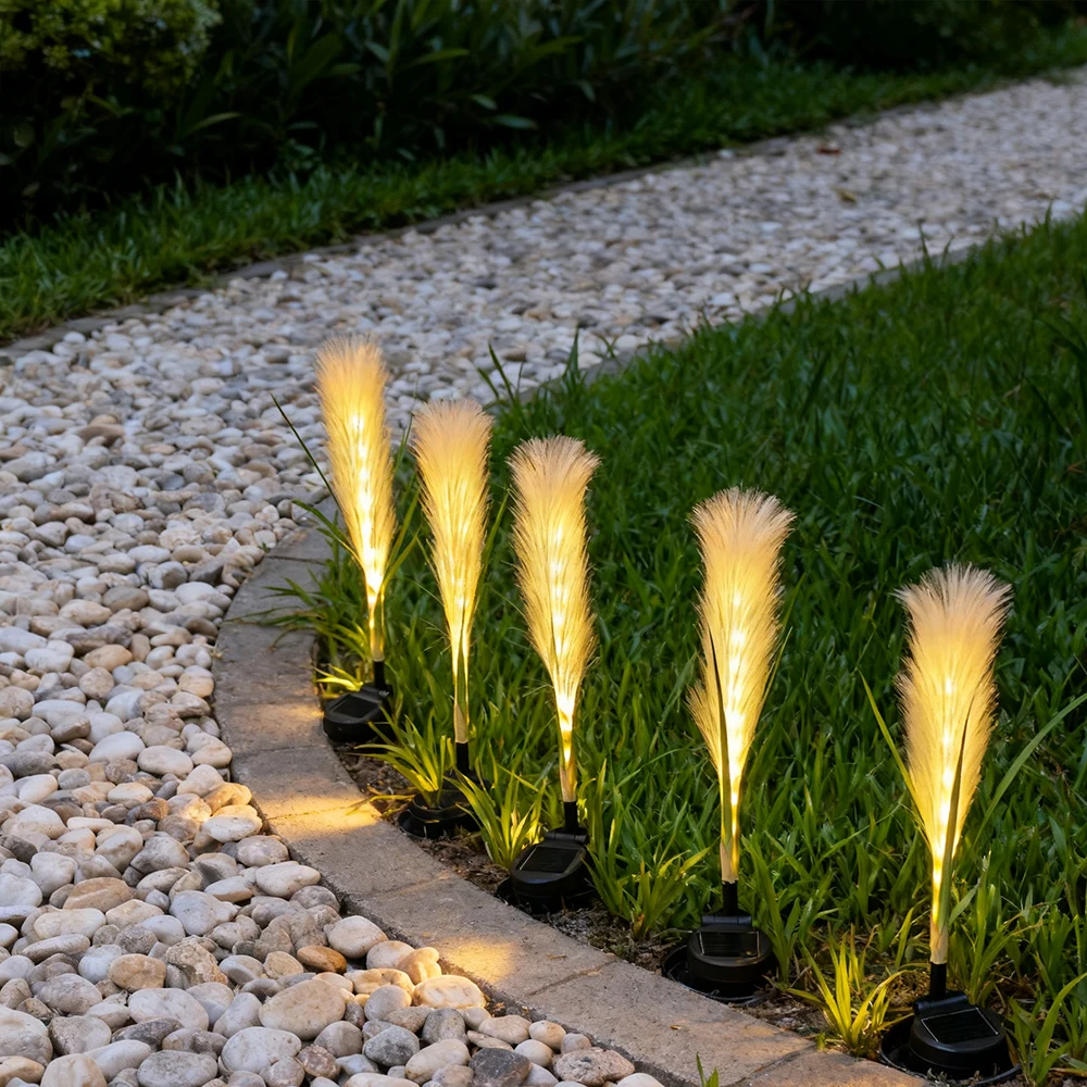 2 قطعة أضواء الحديقة الشمسية في الهواء الطلق ، أضواء القصب الشمسية رقيق الشمسية مسار مصباح ضوء المناظر الطبيعية الشمسية للزينة الزفاف