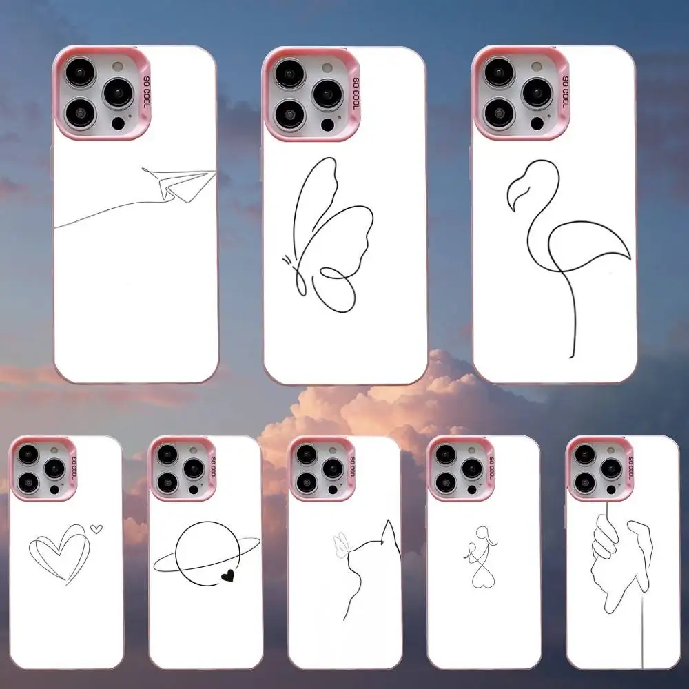 

Sketch Lines Butterfly Silicone Phone Case For iPhone 16,15,14,13,12,11,Mini,Pro,SE,MAX,plus,Pink Matte Silicone Cover