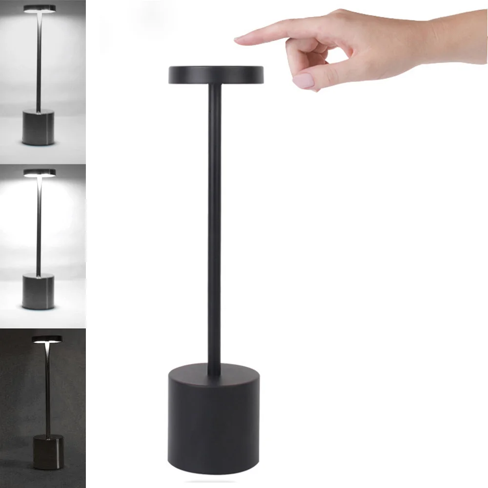 Lámpara de mesa inalámbrica LED de Metal para escritorio, luz nocturna de brillo recargable por USB para dormitorio, suministro para el hogar