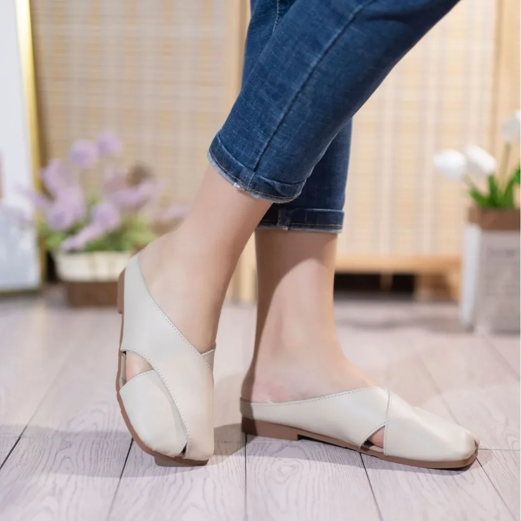 Careaymade-Genuine Leather pure handmade Summer Slippers Cowhide Comfortable Square Head Soft Sole Soft Face Casual Slippers