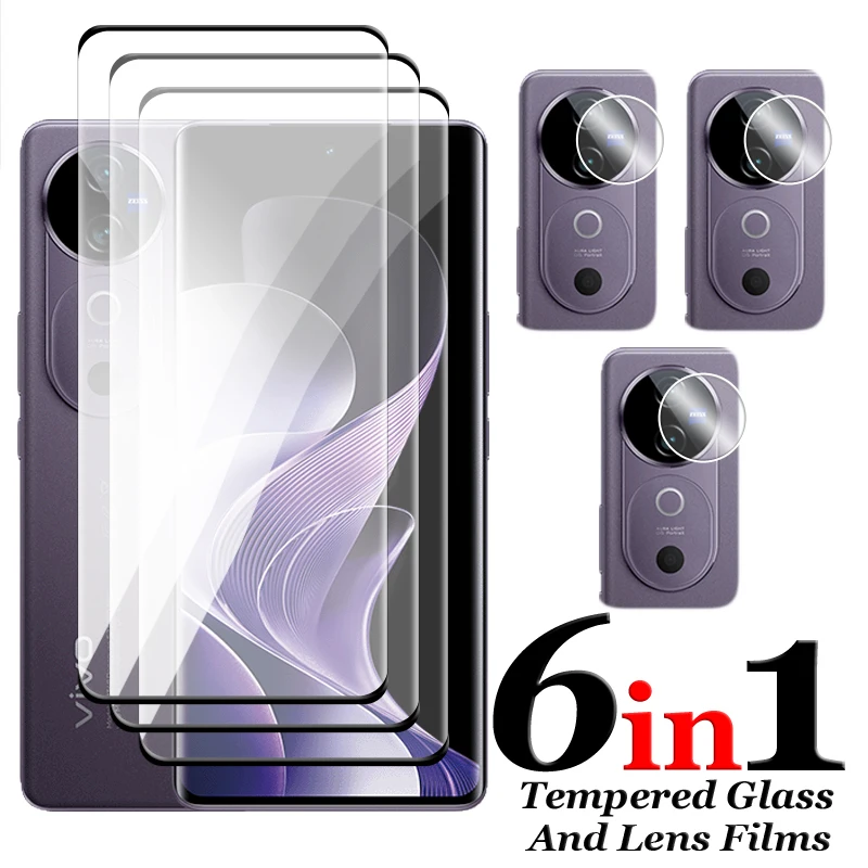 

6in1 For Vivo V40 Glass For Vivo V40 5G Tempered Glass 6.78 inch 3D Curved Full Cover Screen Protector For Vivo V40 Lens Film