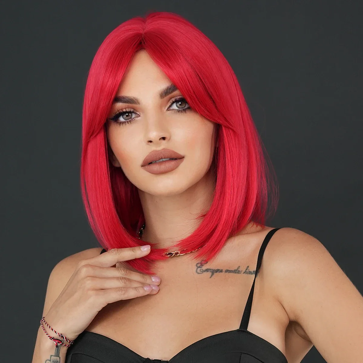NAMM Halloween Cosplay Wig Long Straight Red Wig for Women Daily Party High Density Synthetic Middle Part Hair Wig with Bangs