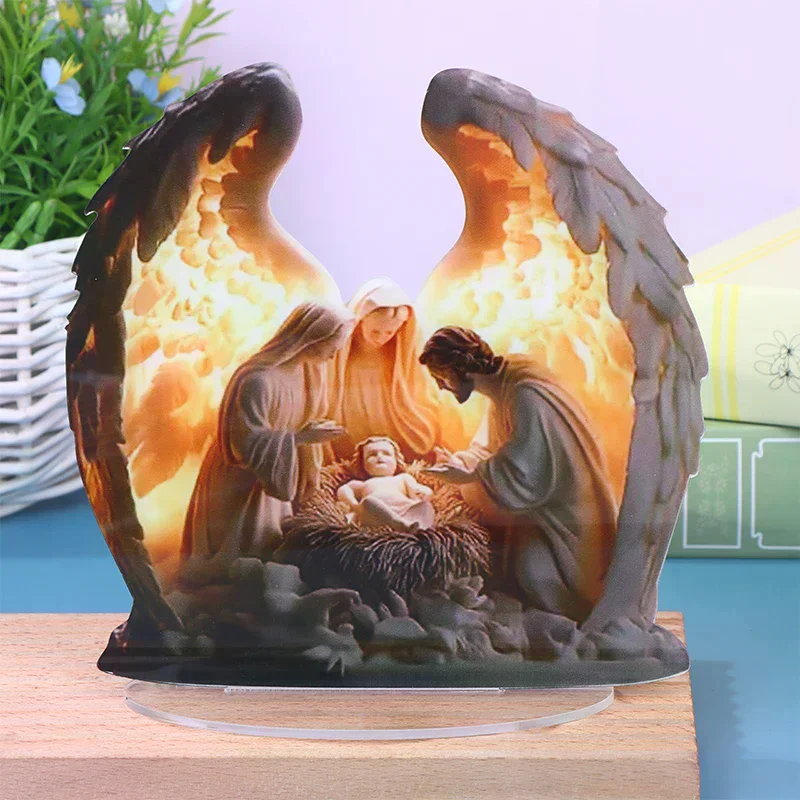 Christmas Nativity Scene Figurine Figure Collectible Decorative Statue Centerpiece Holy Family Acrylic Sign For Fireplace Xmas