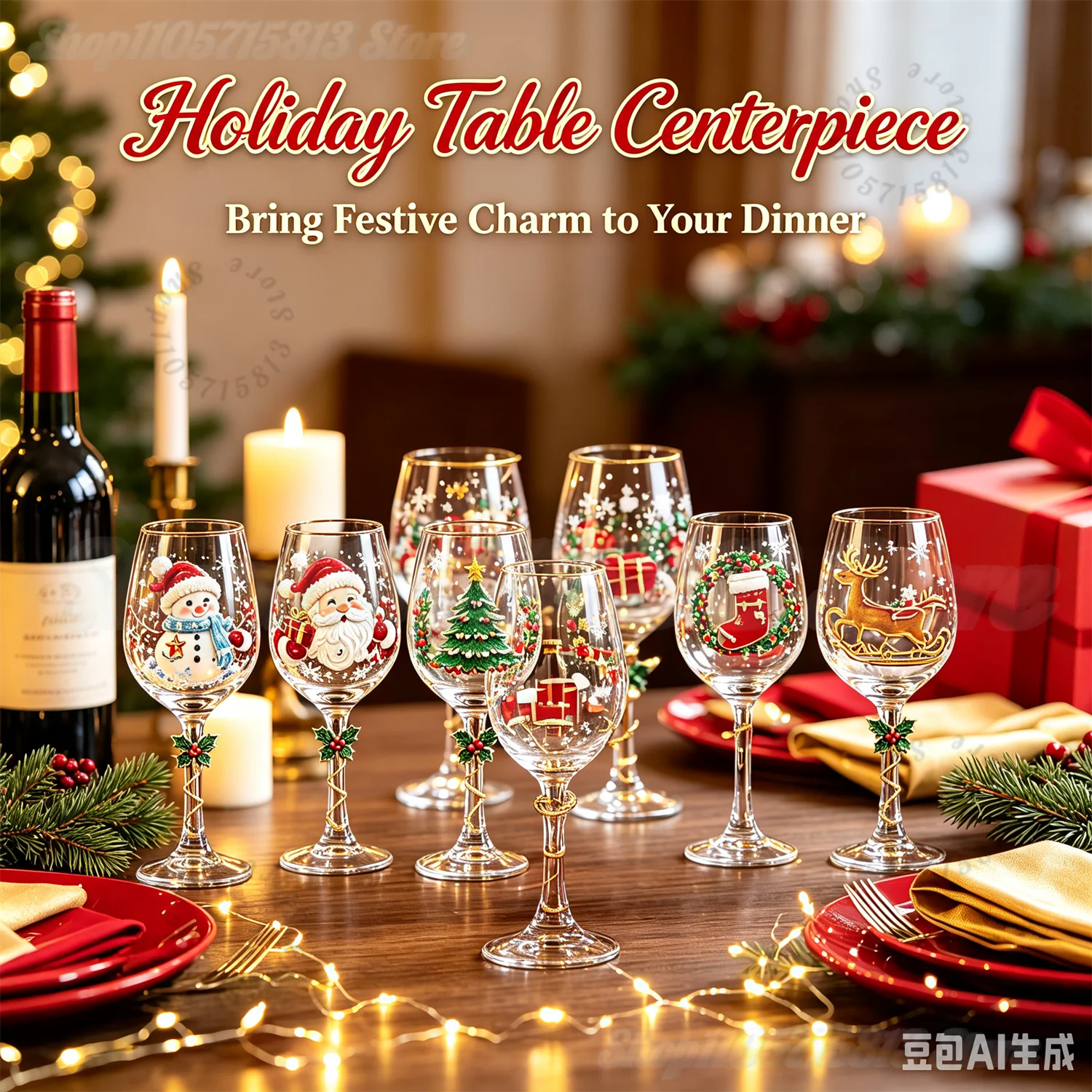 Christmas Decorative Wine Glass, 3D Embossed Xmas Goblet