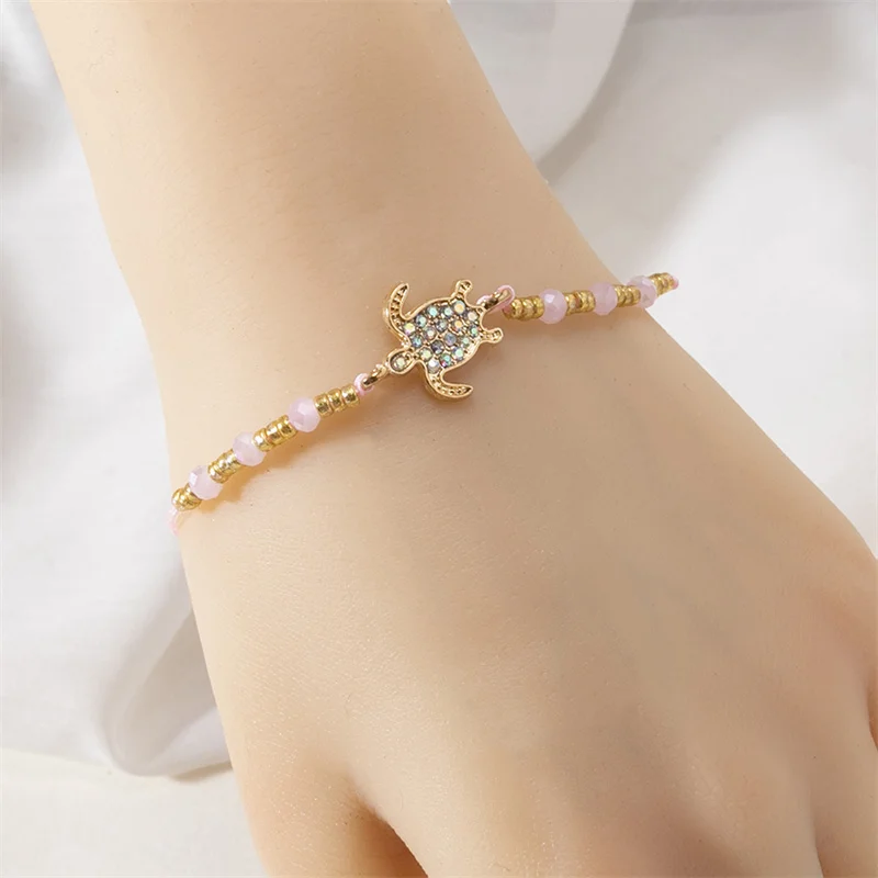 New 12pcs/set Alloy Turtle Crystal Bracelet Set Colorful Beaded Bracelet for Women\'s Rope Adjustable Bracelet Set Jewelry Gifts