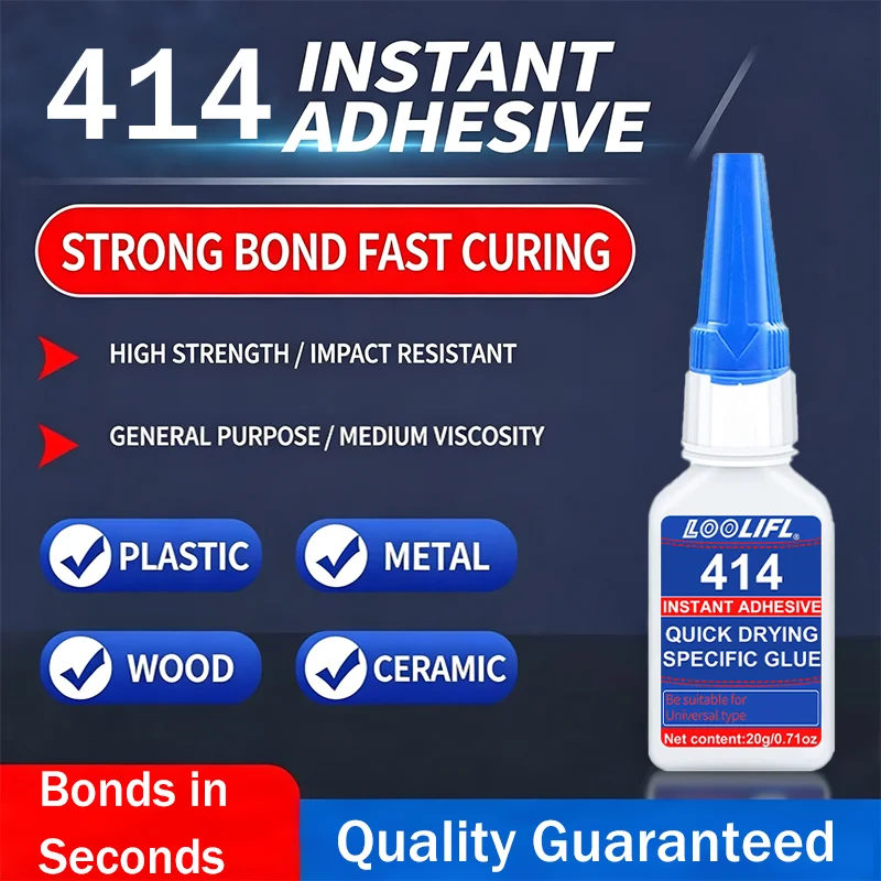 Lo0Lifl414 Instant Glue 20g Epoxy Acrylate Super Glue, Fast Bonding in Seconds, High Strength Impact-Resistant Medium Viscosity Multi-Purpose Repair Glue, Suitable for Strong Bonding of Plastics, Metals, Wood, Ceramics, Home DIY Crafts, Model Repair, Industrial Small Parts Assembly Glue