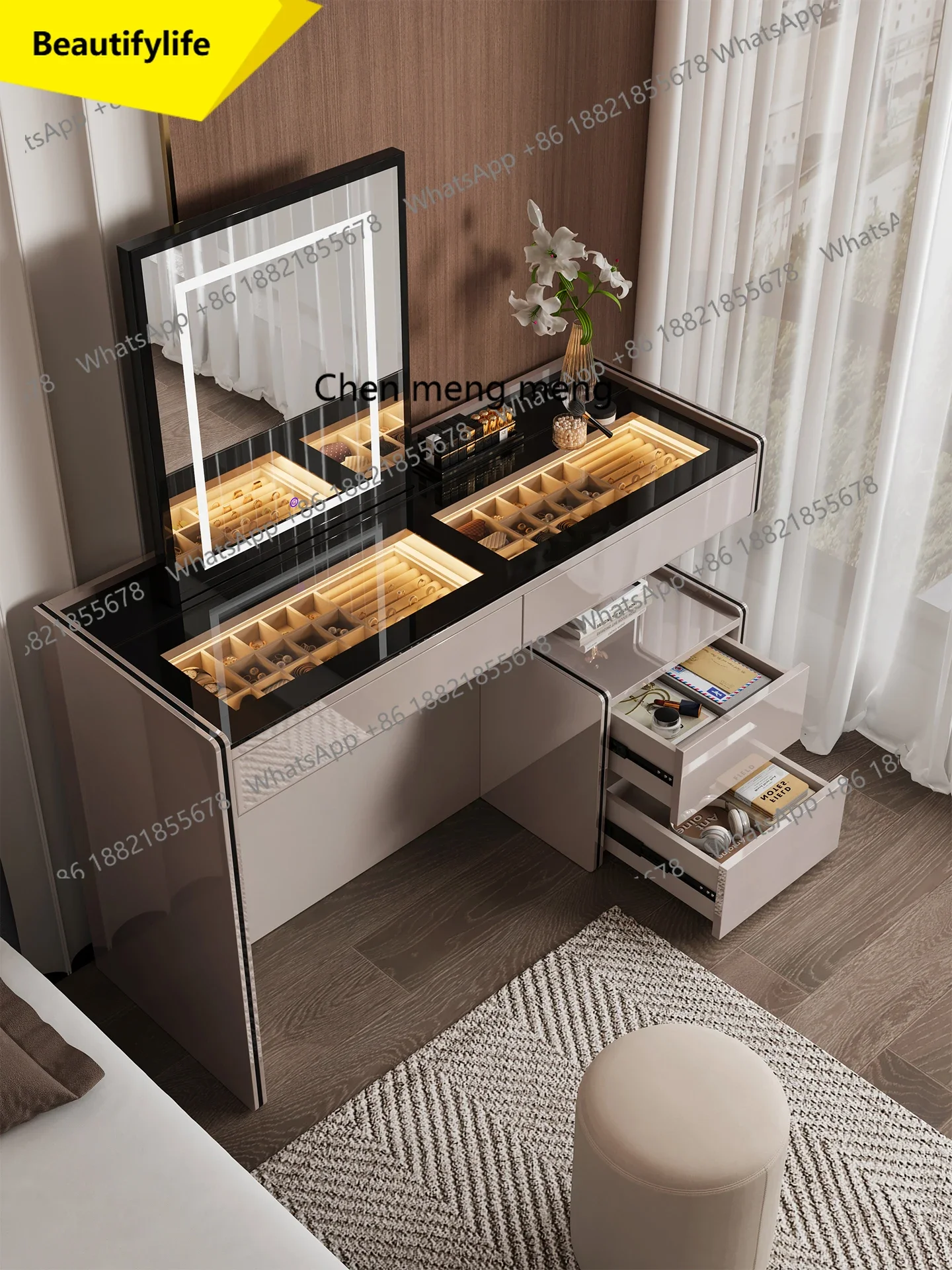 

Q181 Italian Style Adjustable Vanity Table New Makeup Desk Light Luxury High-End Modern Bedside Cabinet Bedroom Jewelry Cabinet