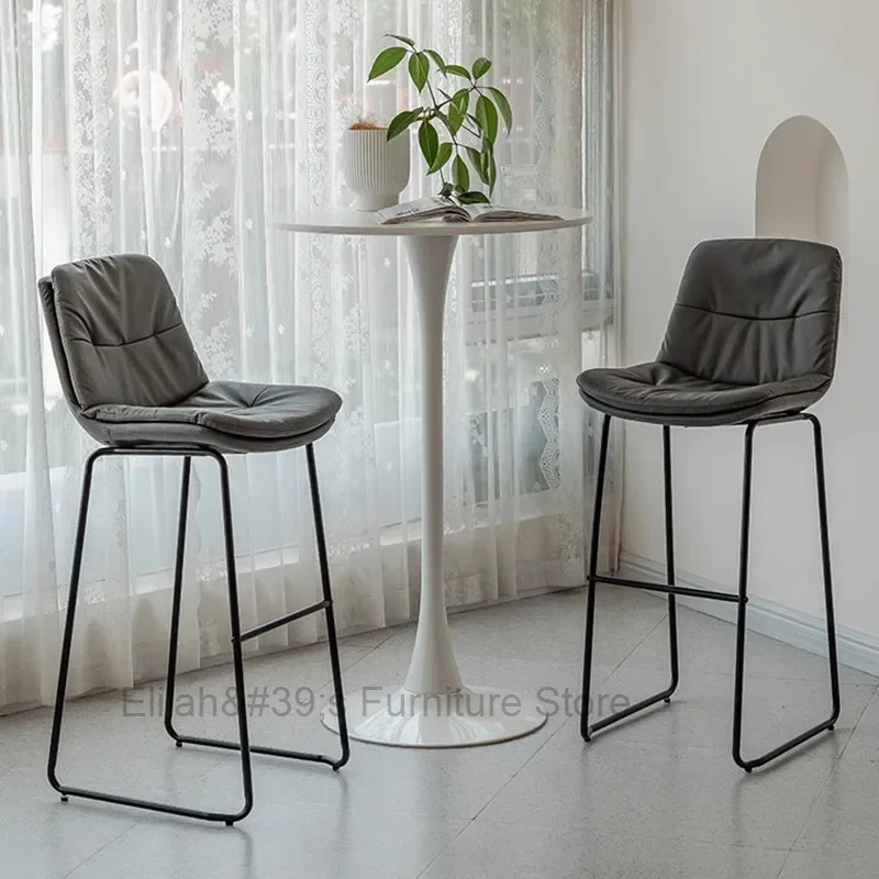 

Black Stylish Lounge Bar Stool Modern Simple Back Leather Metal Nordic Chair Designer Comfortable Taburete Alto Furniture