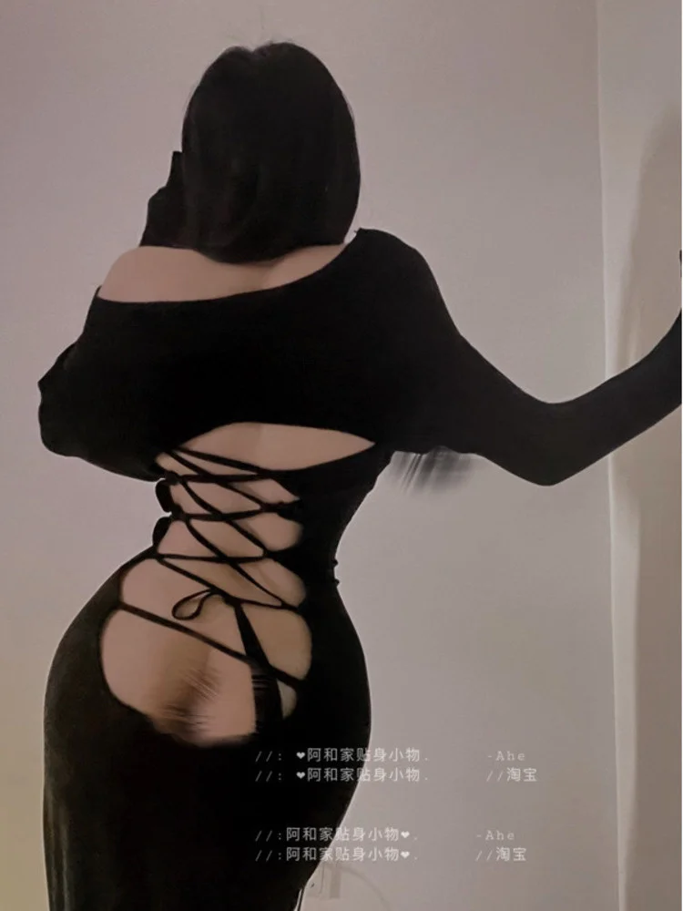 knee length dresses for ladies Black Sequins Lace Up Open Back Ruched Butt Slit Gown main image 0