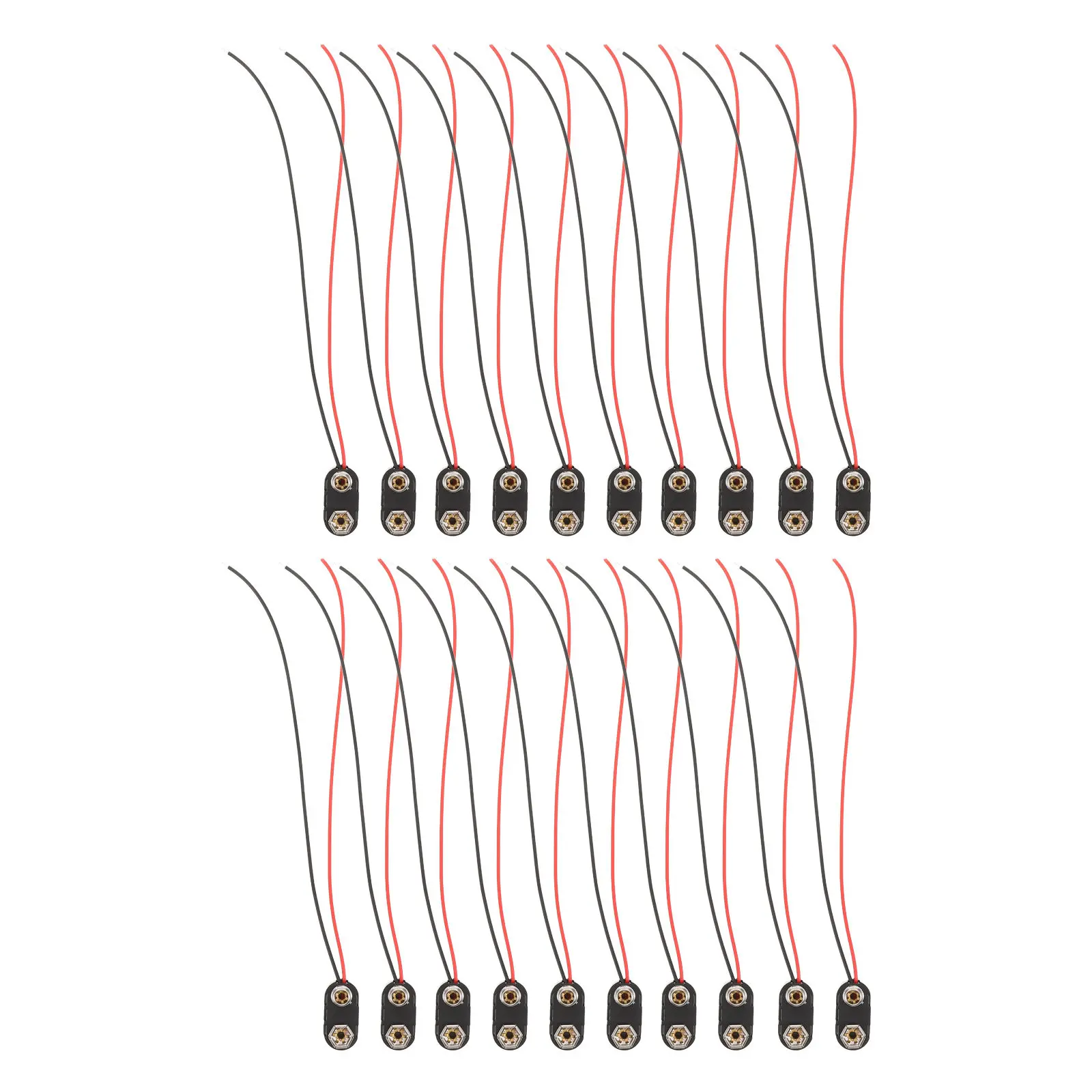9V Battery Connector Snap Clips 20 Pack with Plastic Shell and Wire Leads for Electronics Testing Projects