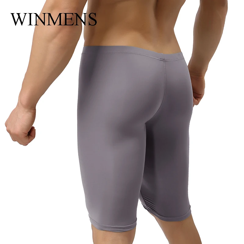 Men\'s Pajamas Pants Translucent Male Sleep Shorts Solid Ultra-thin Gay Sexy Skinny Sleepwear Home Bottoms Man Lounge Wear