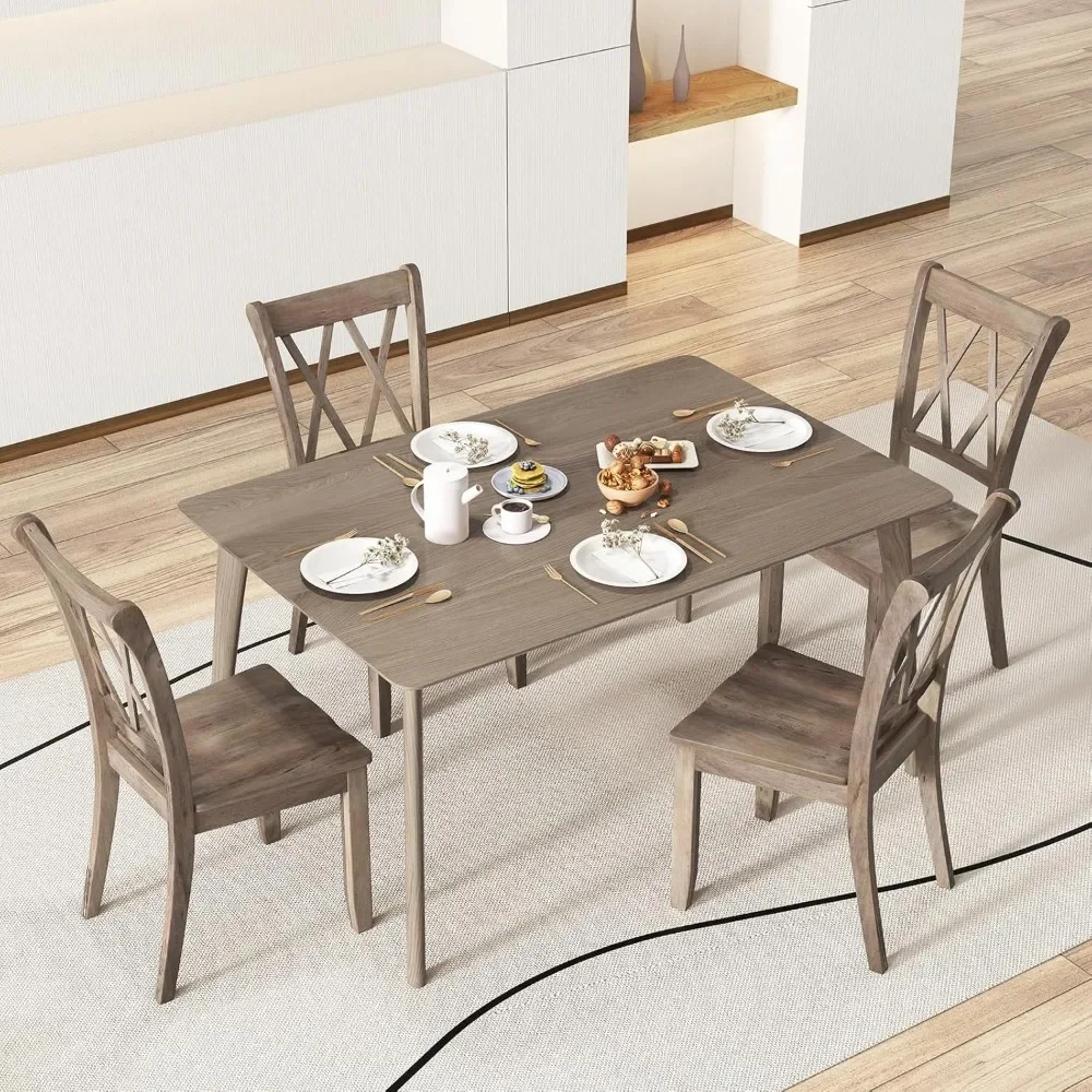 

Набор из 4 обеденных стульев с эргономичным сиденьем и высокой спинкой, резиновым деревянным каркасом, деревянным обеденным стулом без подлокотников в фермерском доме середины века.