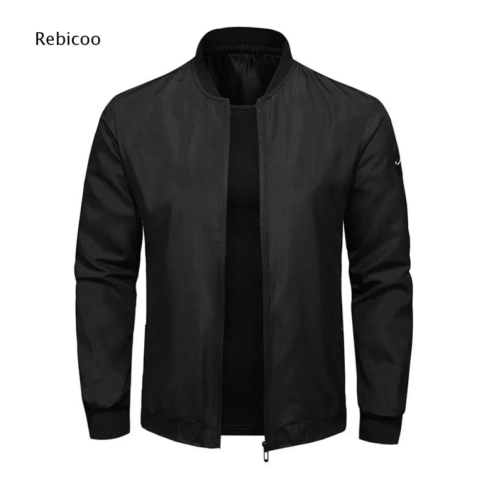 Baseball Collar Bomber Jacket For Men Full Zip And Side Pockets Suitable For Spring Autumn Daily And Casual Social Events