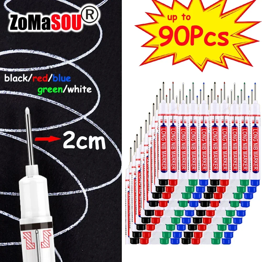 

2-90Pcs 20mm Woodworking Long Head Markers Pen Waterproof Deep Hole Marker Pens Metal Carpenter White/Red/Black/Blue/Green Ink