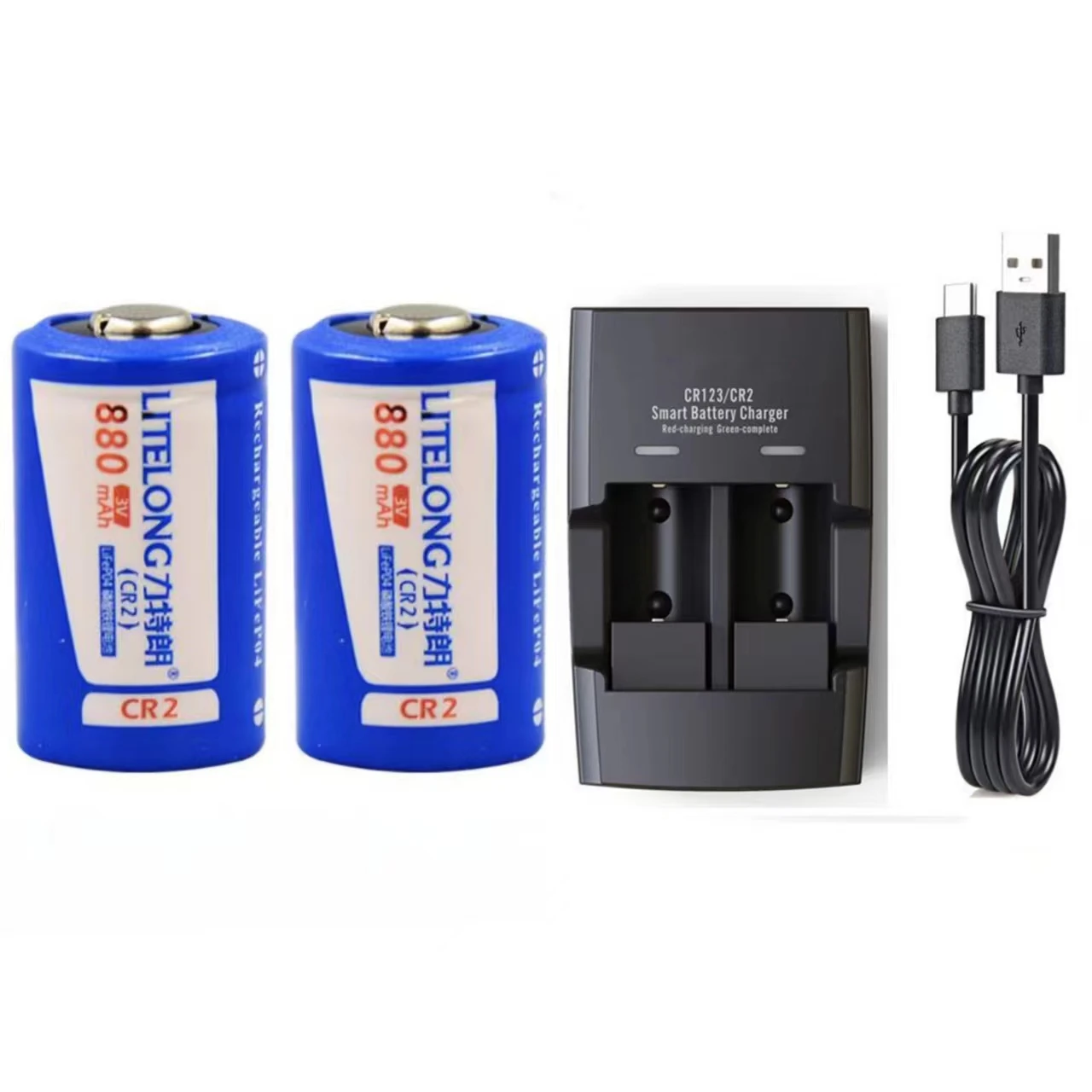 2PCS 3V CR2 lithium battery 880mAh rangefinder camera rechargeable battery + smart CR2 CR123A battery charger