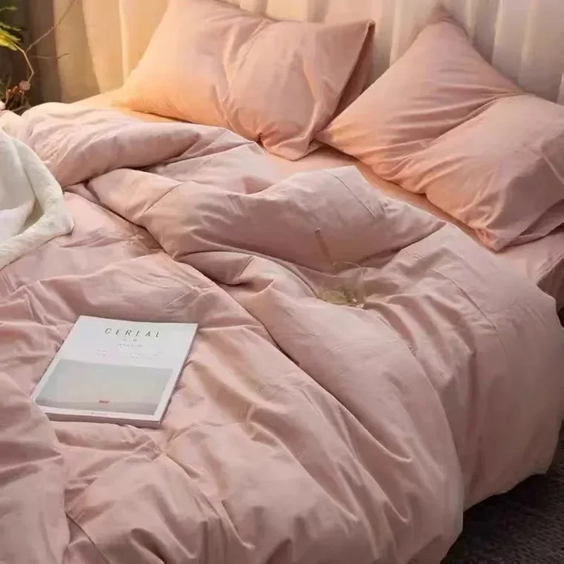 

Solid Color Minimalist Cute White Home Textile Duvet Cover Bed Sheet Pillow Case Single Double Queen King For Home Bedding Set