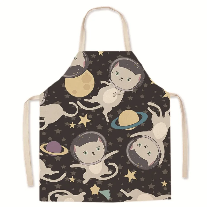 Cartoon cat linen apron home kitchen cooking sleeveless blouse men\'s cooking baking anti-fouling apron