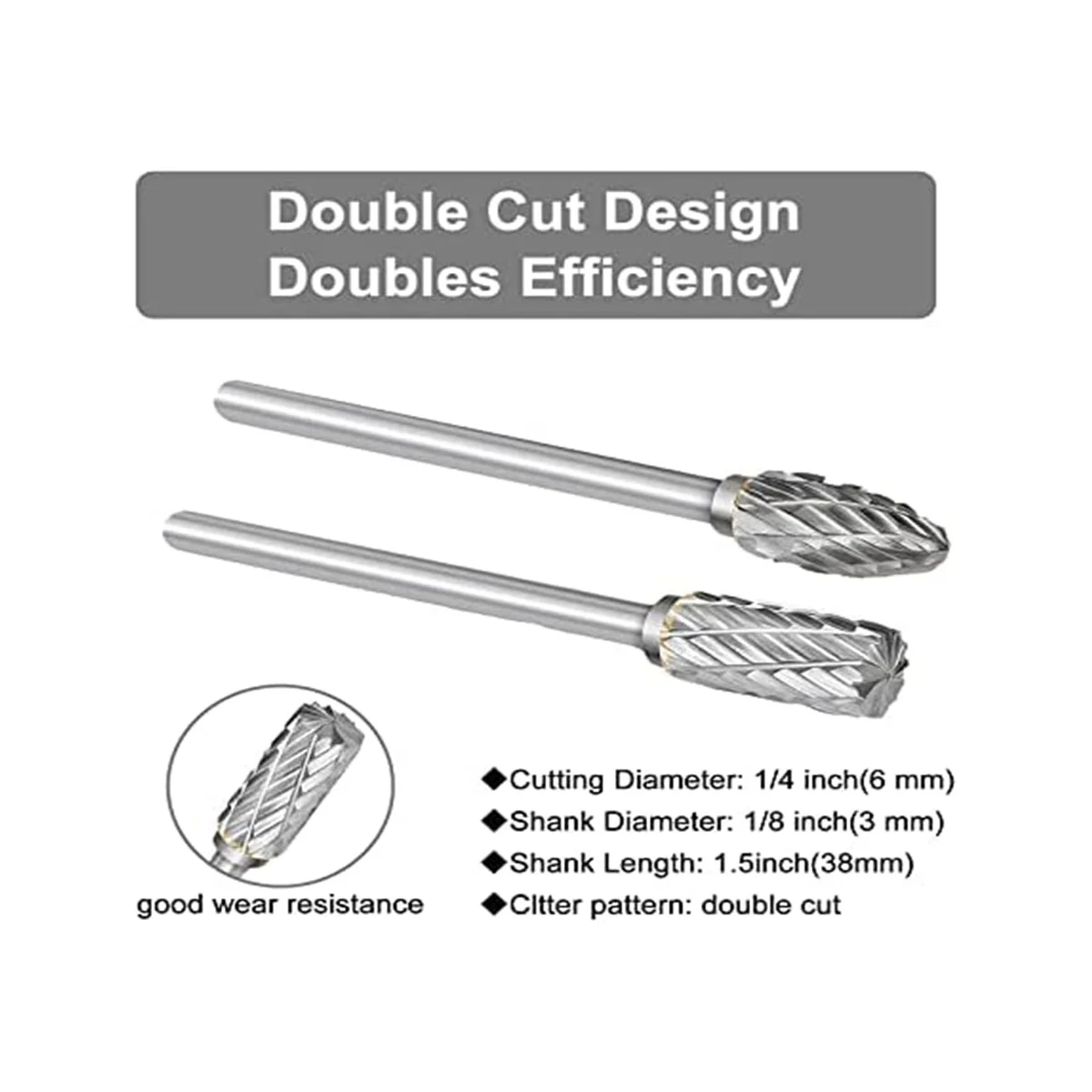 Set di frese in metallo duro, lunghezza della testa da 1/8 di pollice (3mm) e 1/4 di pollice (6mm), per la lavorazione del legno, incisione, incisione su metallo, foratura, lucidatura