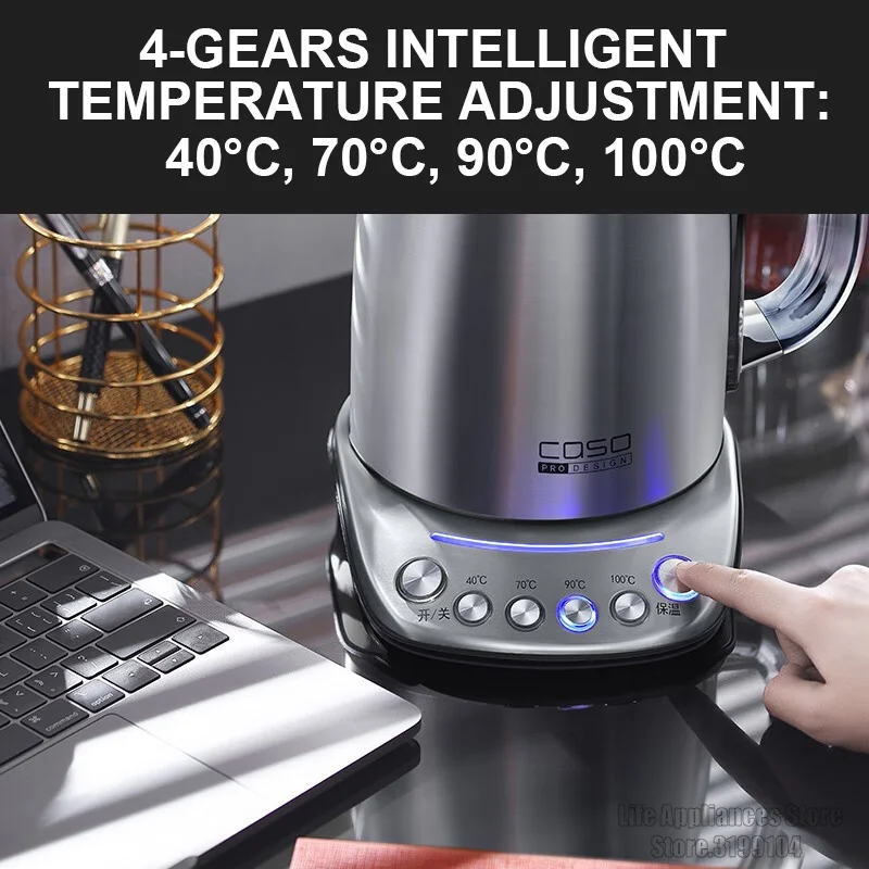 CASO 1800W Electric Kettle 304 Stainless Steel Smart Temperature Setting Fast Boil Kettle Baby Constant Insulation Teapot 1.7L