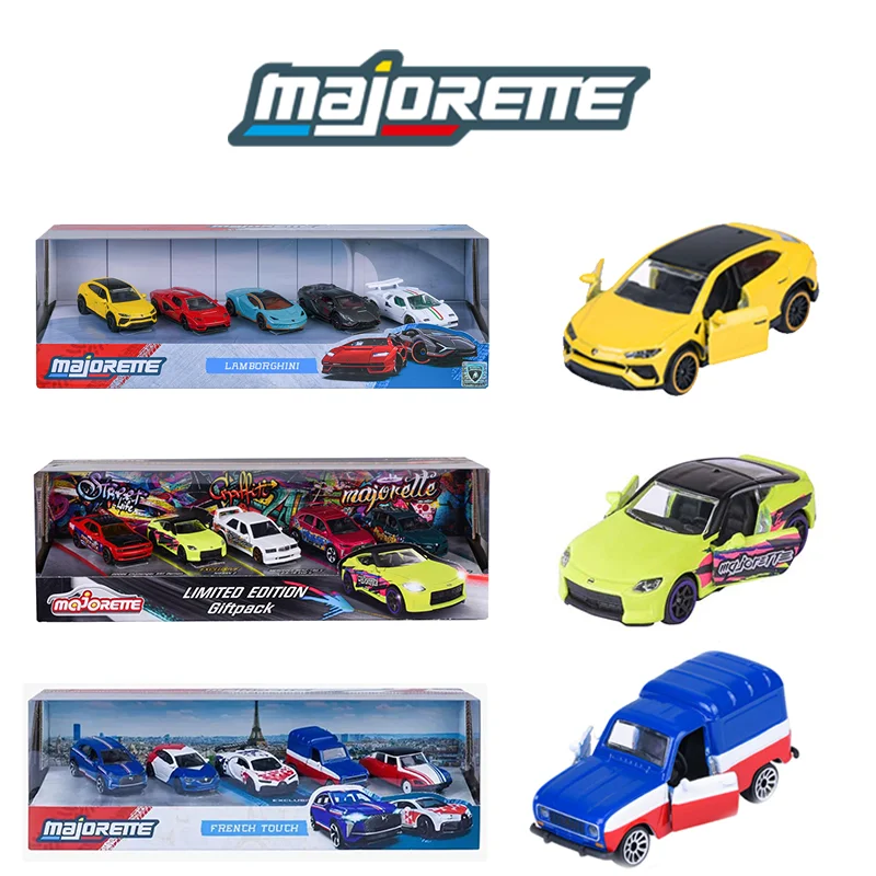 Set de Regalo de Autos Metálicos Fundidos a Presión Majorette 1:64, 5 Lamborghini Edición Limitada con Diseño Graffiti French Touch, Juguetes Coleccionables