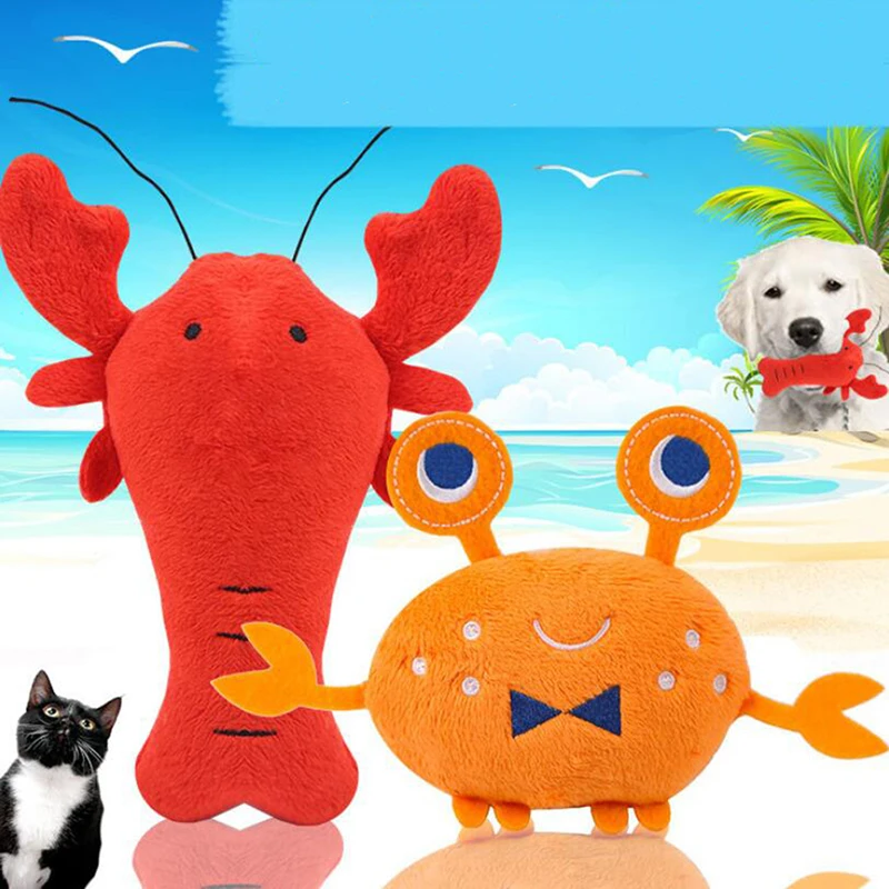 1pc Soft Plush Vocal Toy Cartoon Crayfish Crab Dog Toy Funny Pet Cat Toy Pet Interactive Nibble Toy Gift