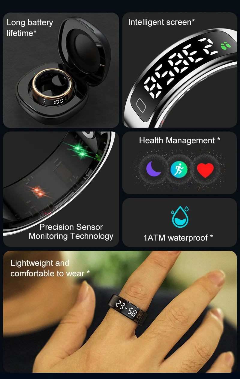 Anillo inteligente con pantalla de visualización R11C 2025 para Xiaomi, vídeo/cepillo, Monitor de salud Tiktok, resistente al agua, Smartring, Android iOS
