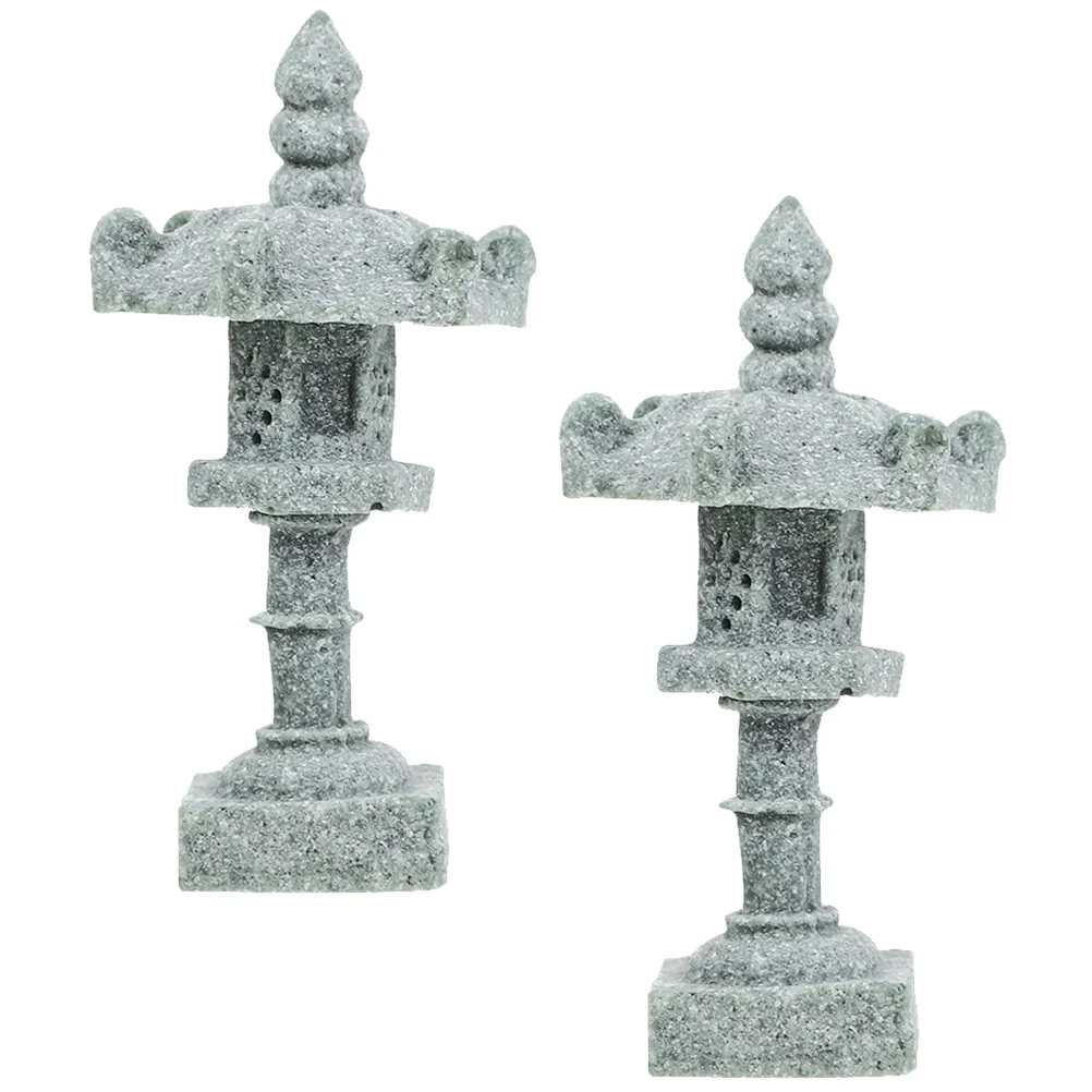 

2 Pcs Miniature Japanese Tower Light Decoration Micro Landscape Decors Stone Bonsai Adorn