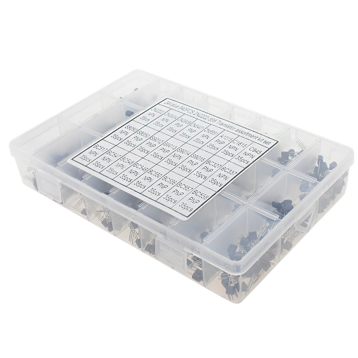 200-900PCS TO-92 Transistor Kit Assortment Box BC547 BC327 BC337 2N2222 3904 3906 C945 PNP/NPN Transistors Set Electronics Kit