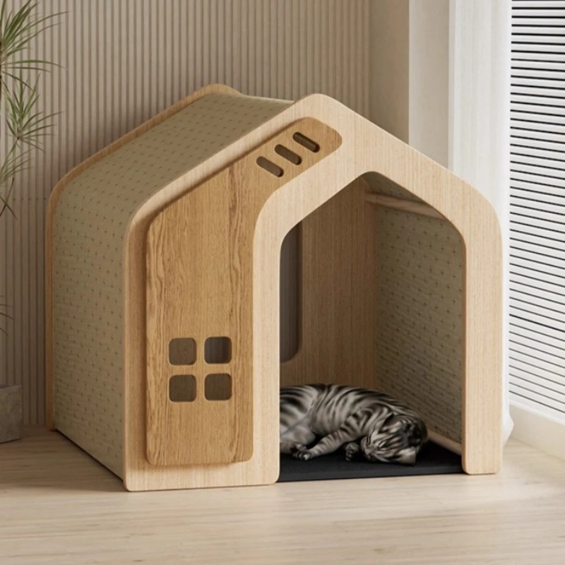 

Домик для домашних животных из цельного дерева, просторный вентилируемый домик для собак для маленьких собак, всесезонная вилла корги и померанского шпица, дышащая клетка для плюшевых собак