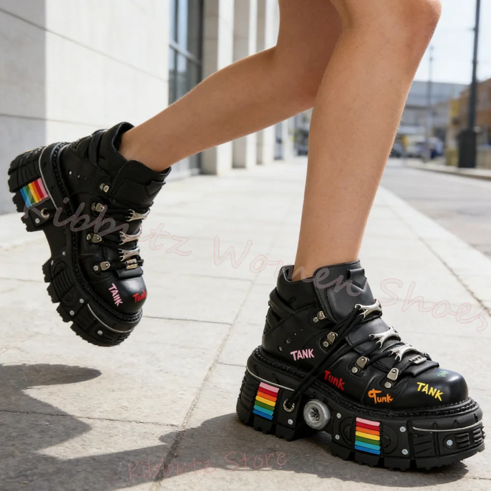 Colorful Graffiti Platform Boots Women Sneaker Punk Rock Chunky Sole Rainbow Stripes Y2K Gothic Shoes Heavy Duty Fashion Elegant view 5