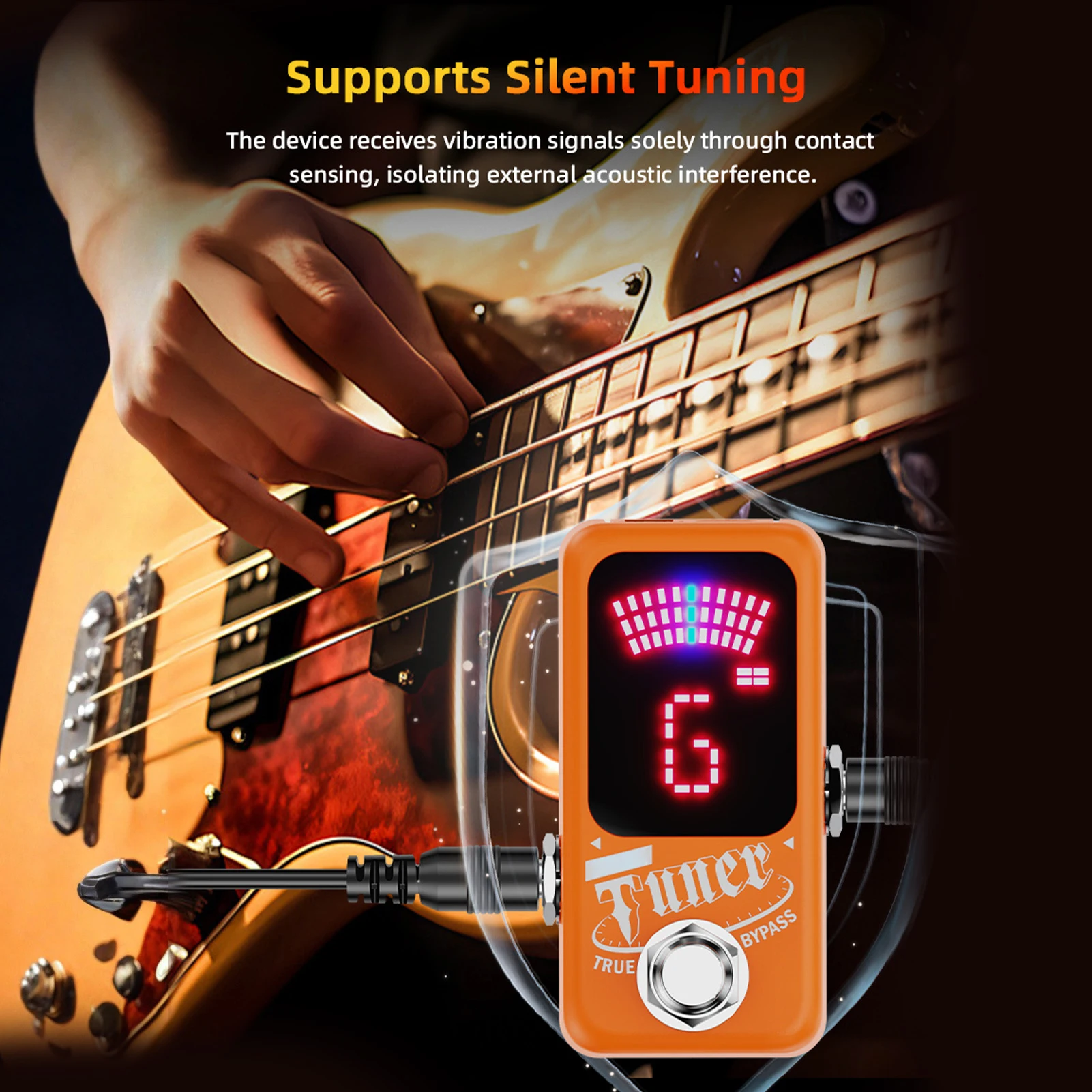 Guitar Effect Pedal Tuner Mini Effects True Bypass LED Display Compact Metal Design Dual Power Supply for Electric Guitar Bass
