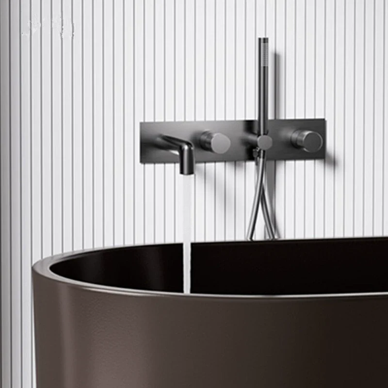 

In Wall Brushed Gold Bathtub Shower Faucet Brass Bathro Shower Faucet Bathtub Faucet Mixer With Handheld Waterfall Bathtub Tap